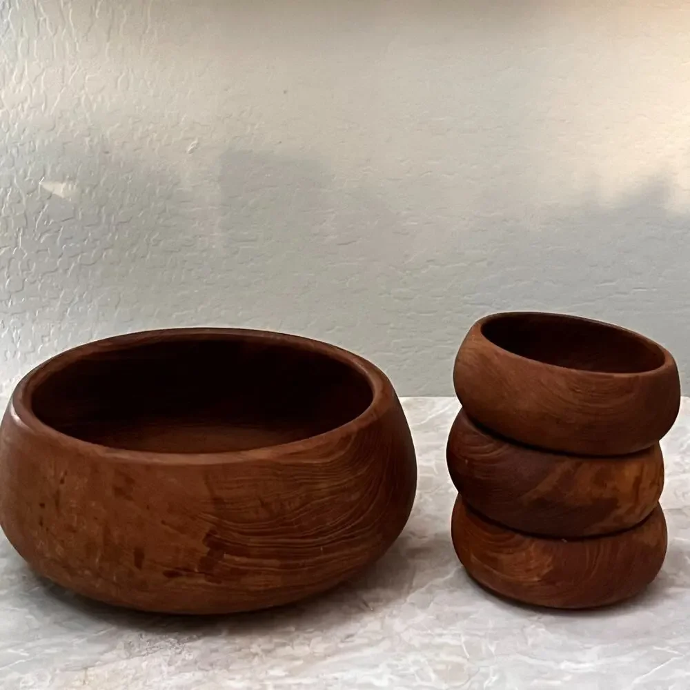 Goodwood Thailand Teak Wood Salad Bowl Set of 4 Mid Century Modern MCM